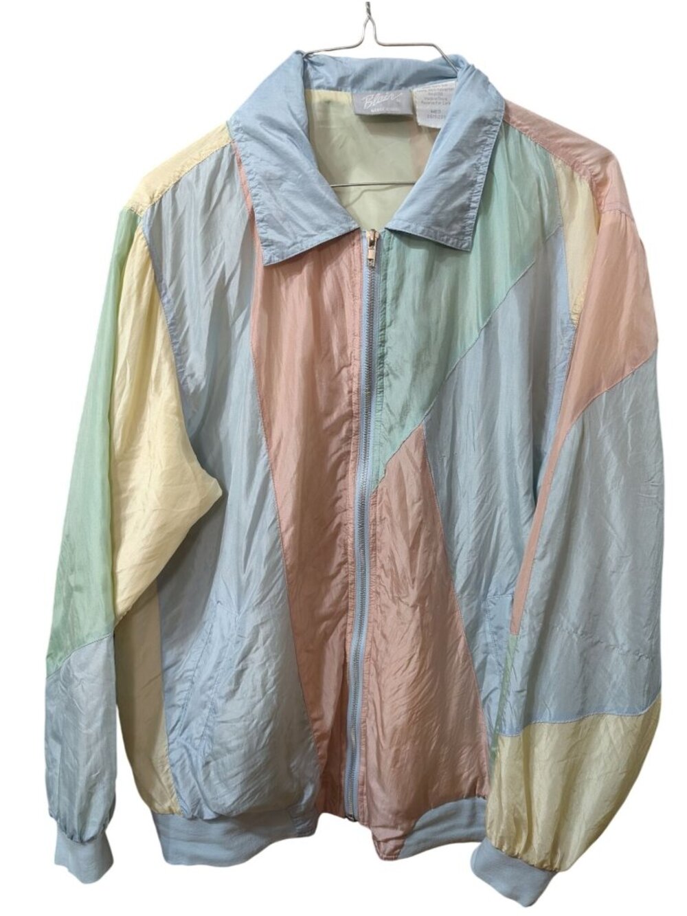 Blair 100% Silk Colorblock Pastel Lightweight Jacket Size Medium 90s Style